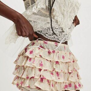 NWT $68 Free People Ruffle Up Bloomer Mini Shorts Size Small Ivory Combo